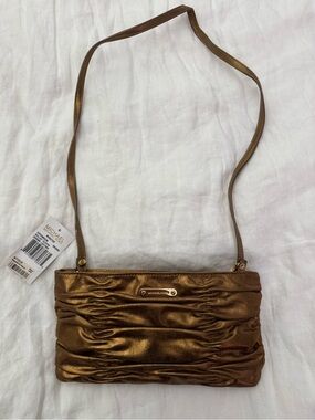 Michael Kors Metallic Bronze Ruched Shoulder/ Clutch Handbag (removable strap)